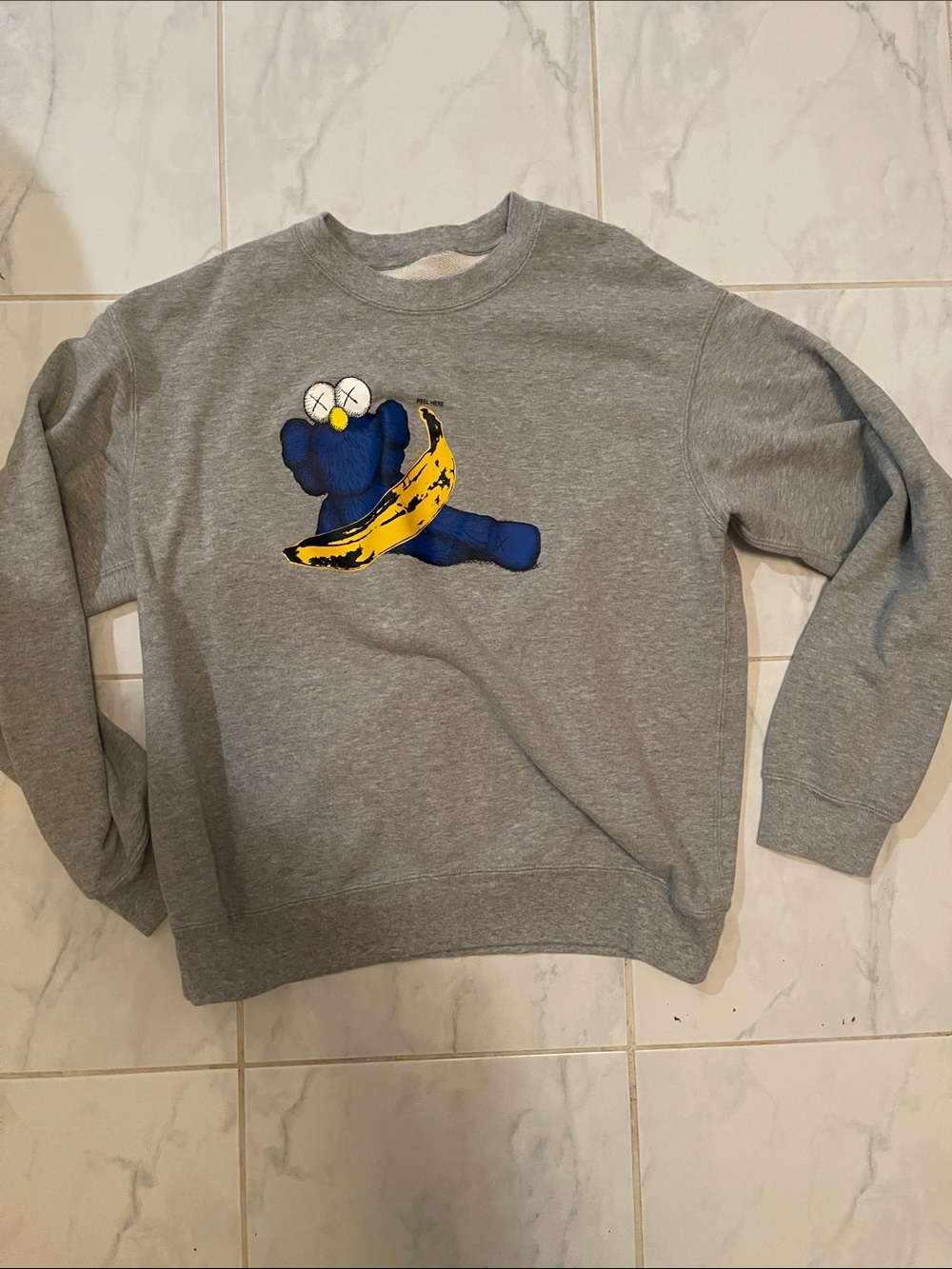 Uniqlo kaws Andy Warhol Gray Crewneck with Blue Character /Yellow Banana Graphi